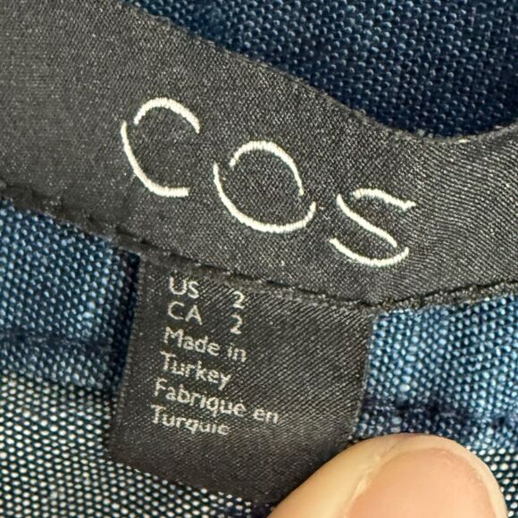 COS Cotton Navy Relaxed Taper Ankle Button Trousers Pants Size 2 Lightweight - Picture 6 of 13